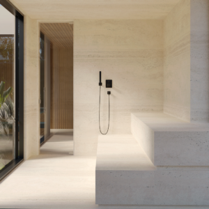 área de banho em spa em casa com design minimalista